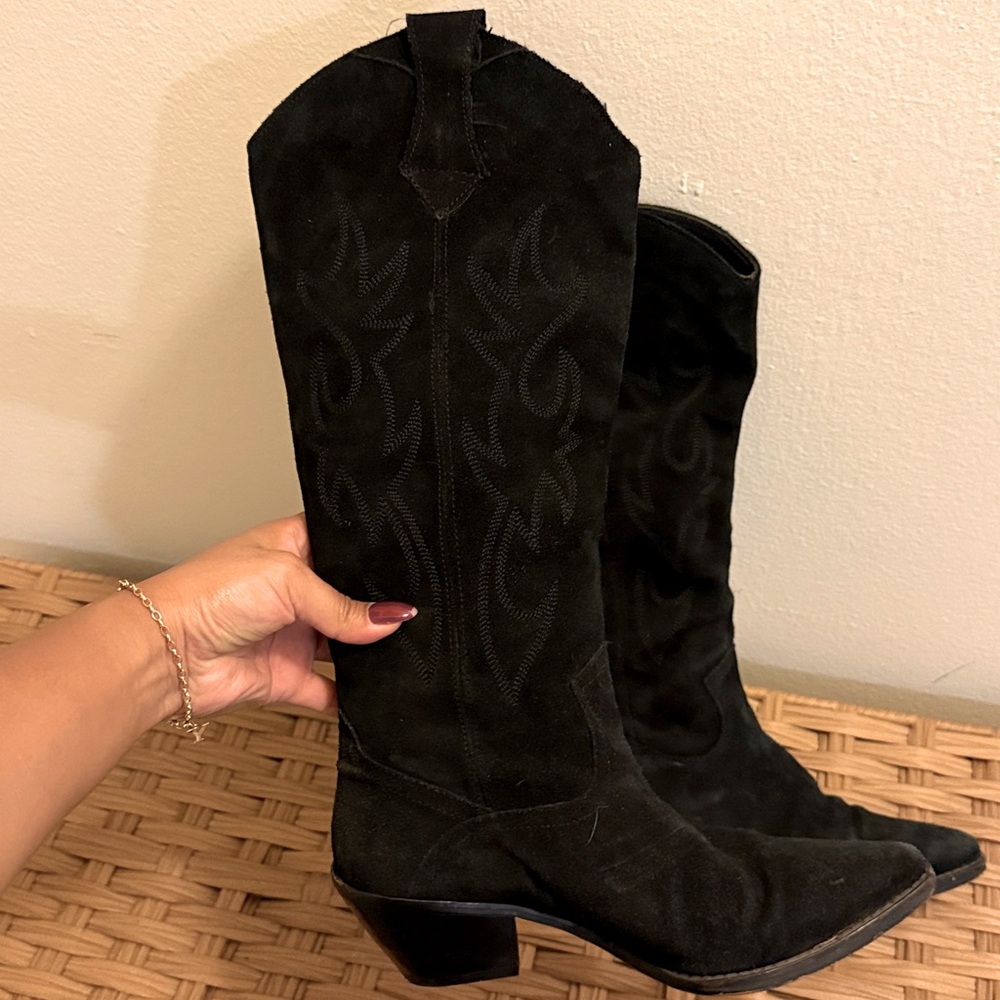 Black Suede Women's Cowboy/Western Boots/Free Shipping